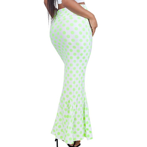 Polka Dots High Waist Mermaid Bodycon Maxi Skirt - Picture 2 of 7